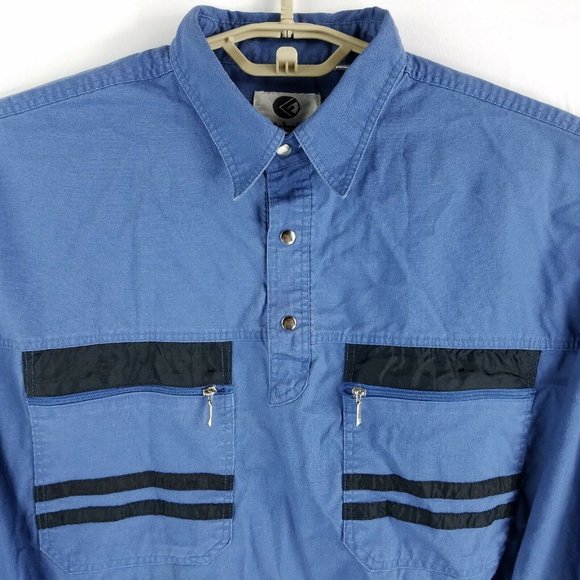 Vintage 80s Cross Fusion 1/4 Snap Blue Long Sleeve Shirt Mens LT Large Tall - Picture 2 of 4